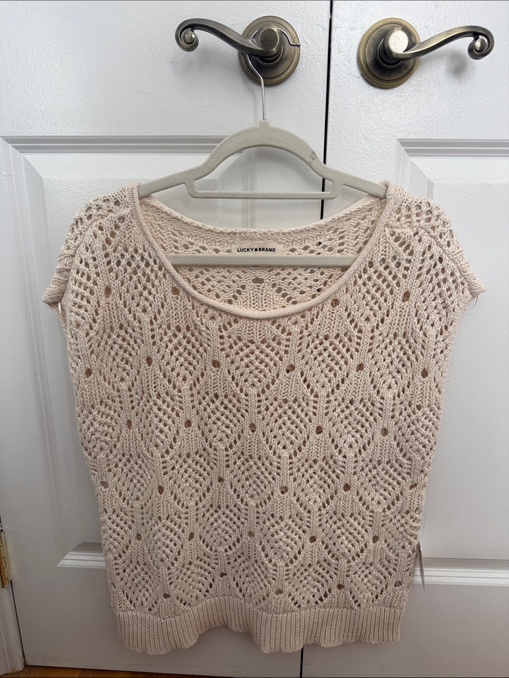 Lucky Brand Open-Knit Scoop Neck Short Sleeve Sweater in